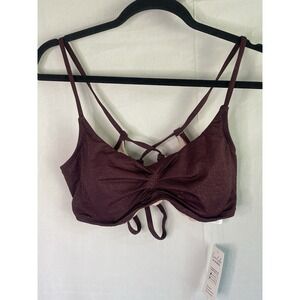CUPSHE Women's Large Metallic Burgundy Underwire Bikini Top Strappy Back NWT